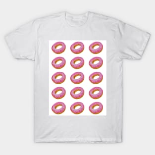 Watercolor donuts pattern - pink and white background T-Shirt